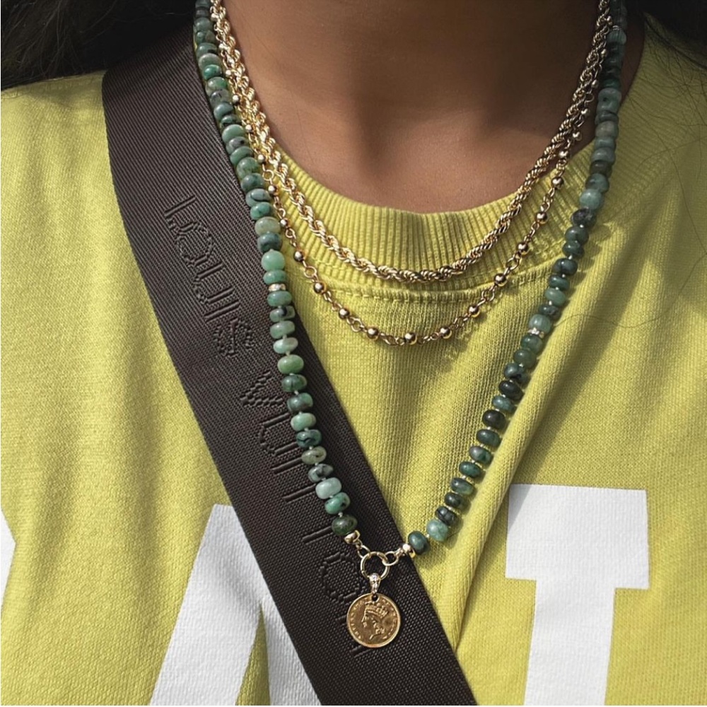14k + natural Diamond & emerald rondelle necklace